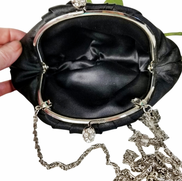 Vintage Black Satin Kisslock Frame Convertible Evening Bag EUC - Picture 5 of 6